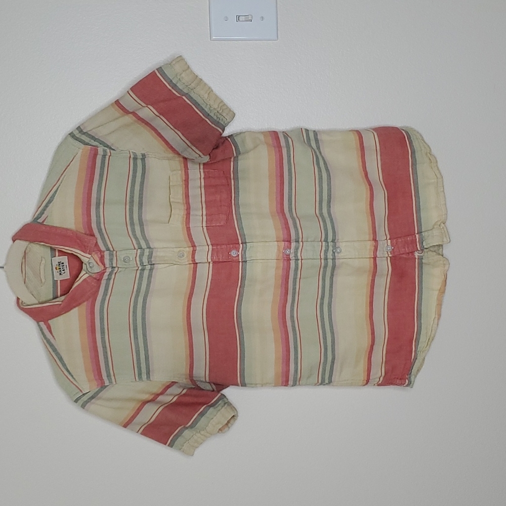 Marine Layer red yellow striped short sleeve polo shirt size Large